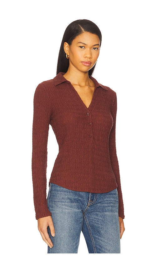 Sanctuary Long-sleeve Textured Collared Top In Burgundy