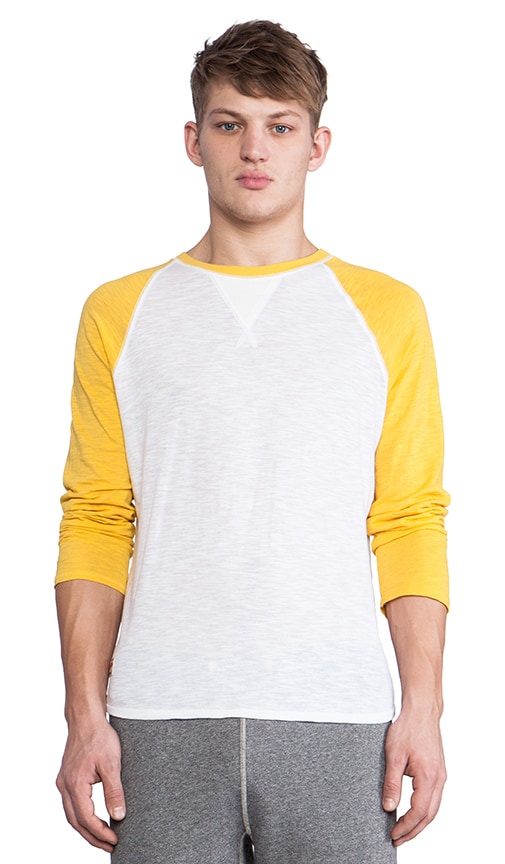 yellow and white baseball tee