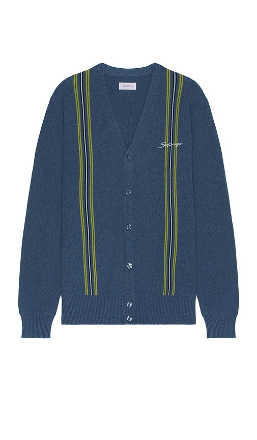 Shop Saturdays Surf Nyc Michael High Guage Knit Cardigan In Coronet Blue