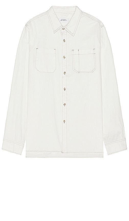 Shop Saturdays Surf Nyc Kenmare Chambray Long Sleeve Shirt In Ivory