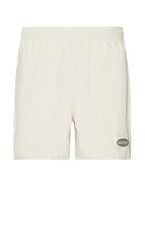 SATURDAYS NYC Talley Patch Logo Swim Short in Pumice Stone