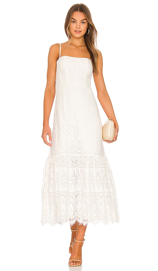 MILLY Nuriel Interlocking Geo Lace Midi Dress in White