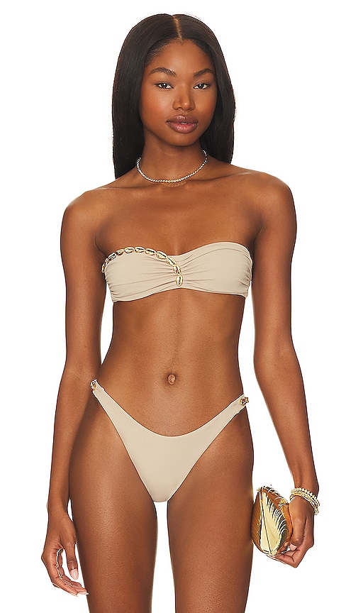 Sand Gold Trim Bandeau Bikini Top, Swimwear