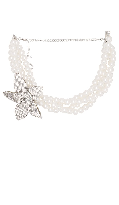 Shop Santa Brands Pearl Choker With Flower In Silver Flower