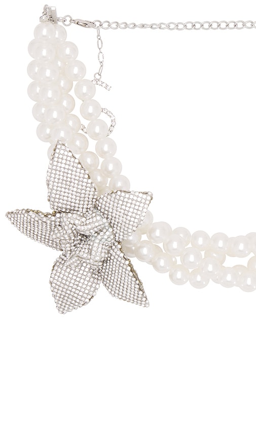 Shop Santa Brands Pearl Choker With Flower In Silver Flower