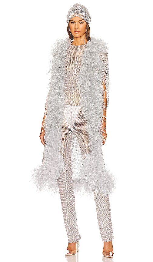 Santa Brands x REVOLVE Crystal Feathers Coat in Silver