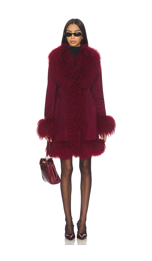 Susanna Chow Dorothy Suede Midi Coat In Burgundy