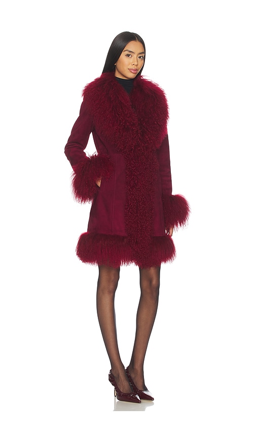 Susanna Chow Dorothy Suede Midi Coat In Burgundy