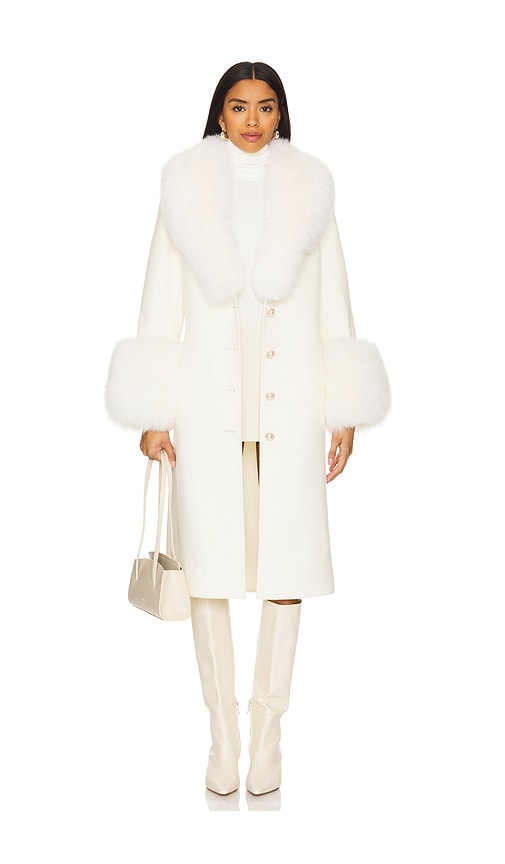 Susanna Chow Jojo Cashmere Coat With Fur Trim in Cream