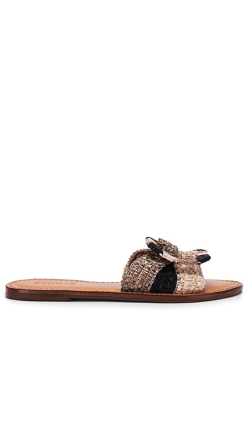 Shop Schutz Cinna Flat Sandal In Black  Cobre  & Palha