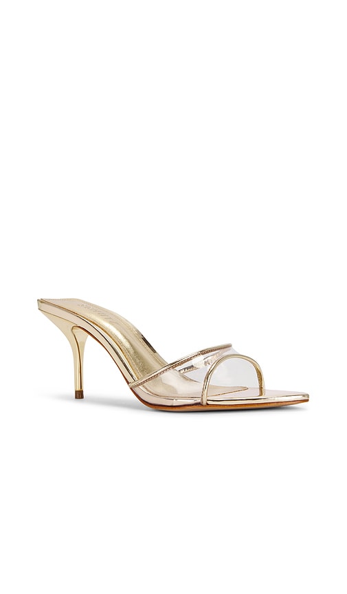 Schutz 75mm Elodie Vinyl Metallic Leather Mules In Silver
