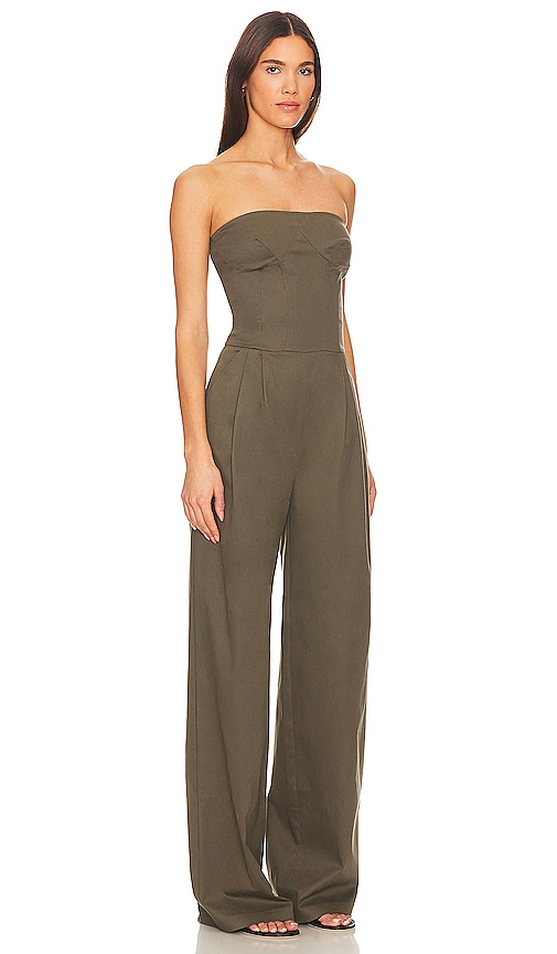 Shop Selmacilek Double Pleated Wide Leg Jumpsuit In Khaki