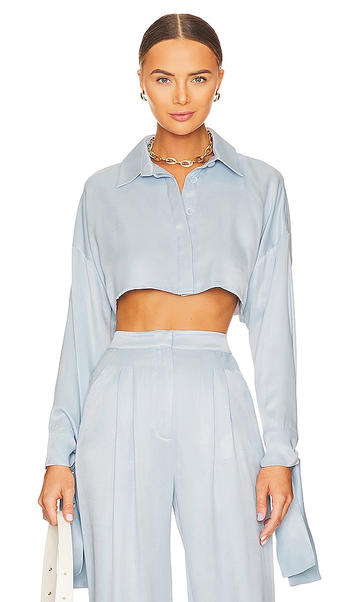 Selmacilek X Revolve Tie Detail Crop Shirt In Baby Blue