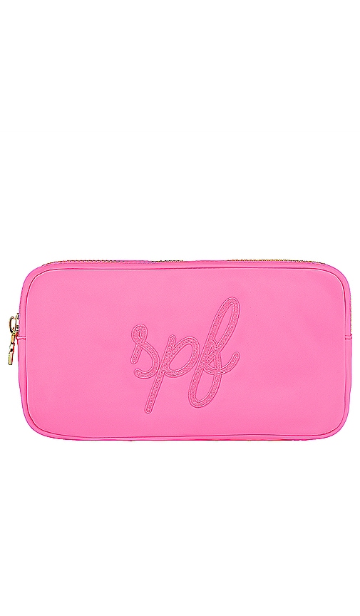 Shop Stoney Clover Lane Bubblegum Spf Embroidered Small Pouch In Pink