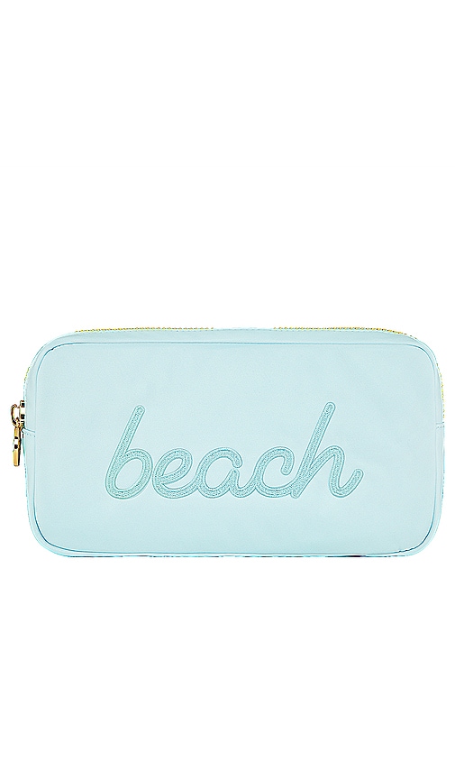 Shop Stoney Clover Lane Sky Beach Embroidered Small Pouch In Baby Blue
