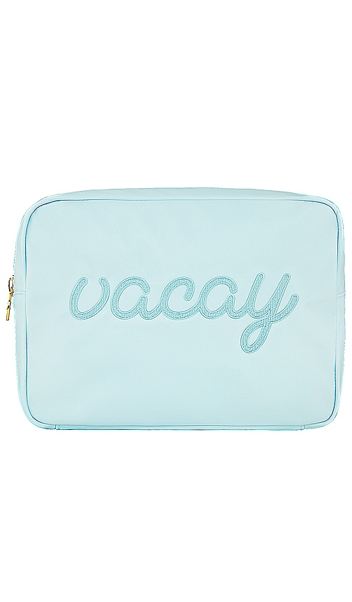 Shop Stoney Clover Lane Sky Vacay Embroidered Large Pouch In Baby Blue