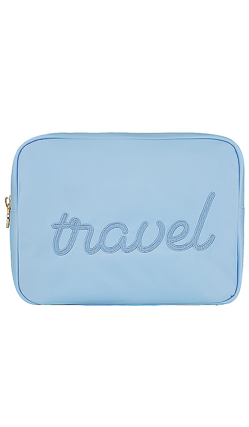 Periwinkle Travel Embroidered Large Pouch in Periwinkle