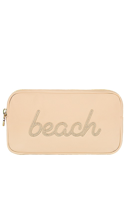 Shop Stoney Clover Lane Sand Beach Embroidered Small Pouch In Tan