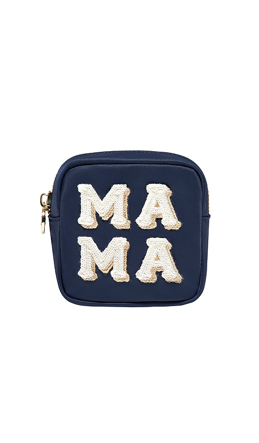 mama Embroidered Mini Pouch in Sapphire.
