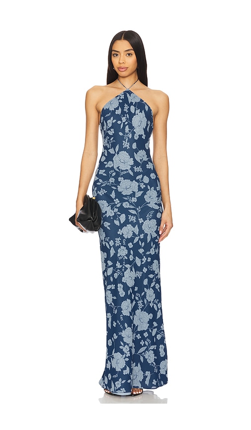 Stone Cold Fox Avery Gown In 蓝底花纹