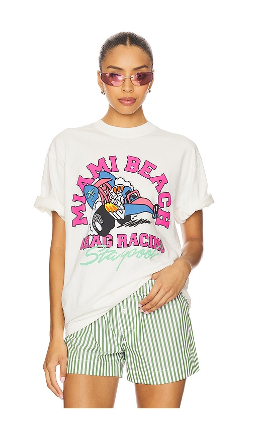 Miami Beach Racing Tee in Cream. - size S (also in L, M, XL/1X)