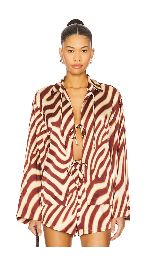 Montie Tie Front Sleeved Shirt in Chocolate. - size L (also in M, XS) - SEVEN WONDERS - Modalova