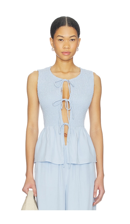 SEVEN WONDERS Fleur Shirred Tie en Front Top en Baby Blue Taille S Also en XS M L XL 100 €