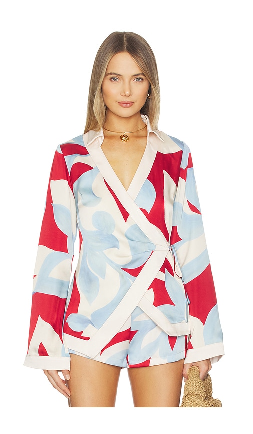 SEVEN WONDERS Amoree Long Sleeve Wrap Shirt en Red Baby Blue Taille S Also en XS M L XL 155 €