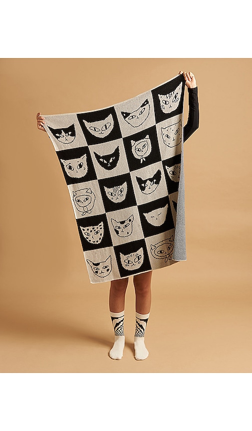 Slowdown Studio Cat Bingo Mini Blanket In Black & White. 