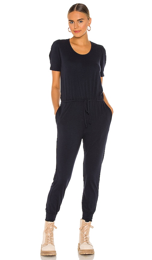 SUNDRY Puff Sleeve Jumpsuit in Navy | REVOLVE