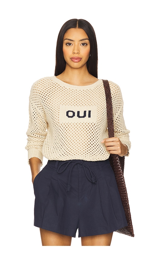 Oui Mesh Long Sleeve Sweater in Taupe. - size XS (also in L, M, S, XL)