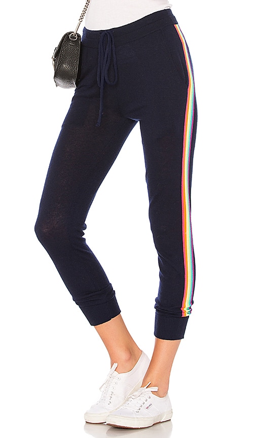 black joggers with rainbow stripe