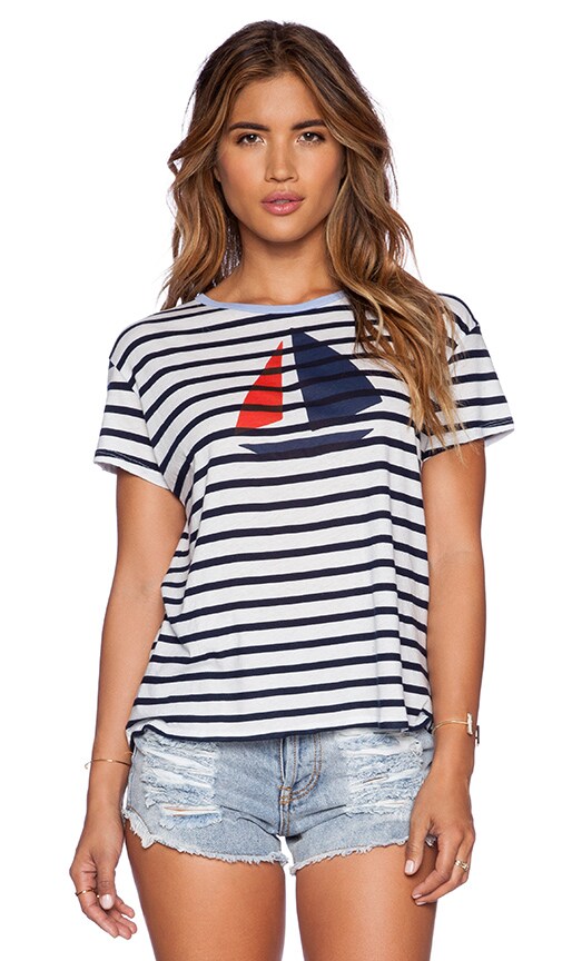 SUNDRY Sailboat Loose Crew Tee in Deep Sea