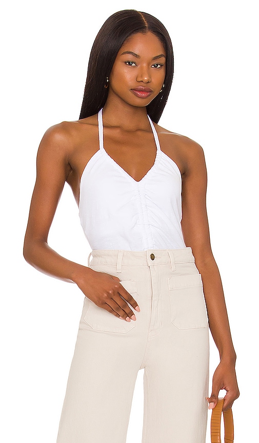 SUNDRY Ruched Halter Top in White | REVOLVE