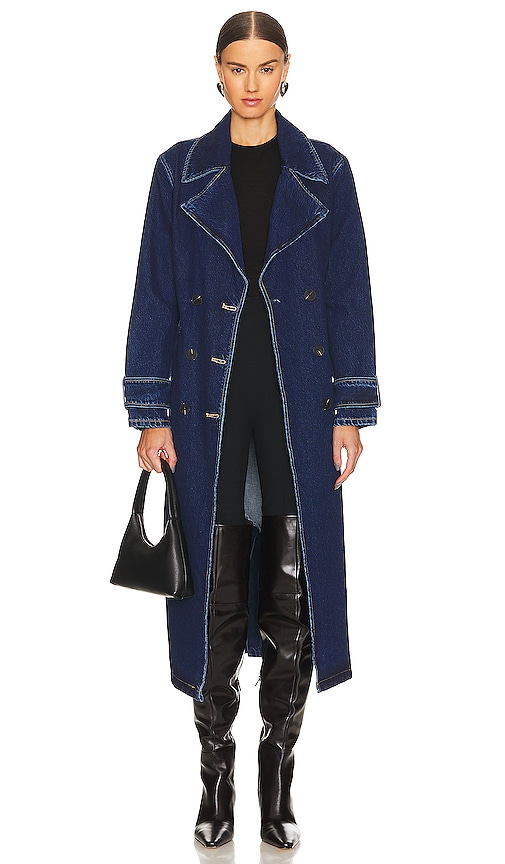 SNDYS Wren Denim Trench in Dark Wash