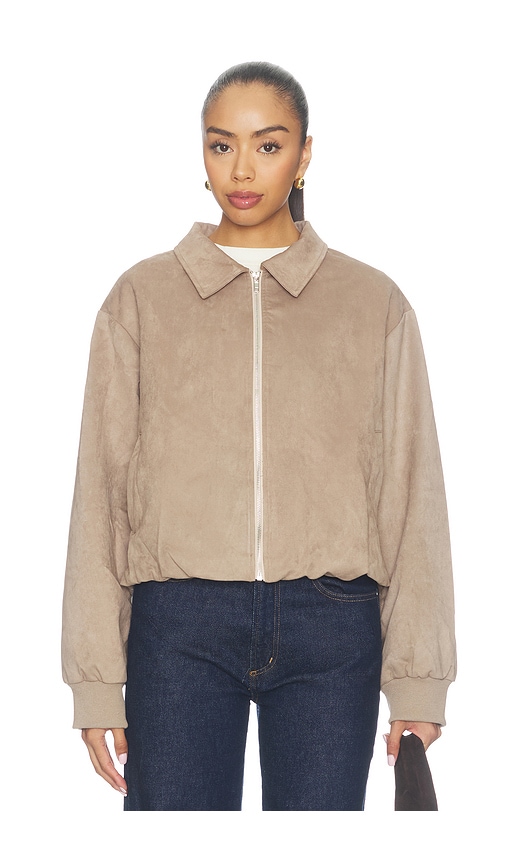 Asaka Faux Suede Bomber Jacket by SNDYS in Taupe