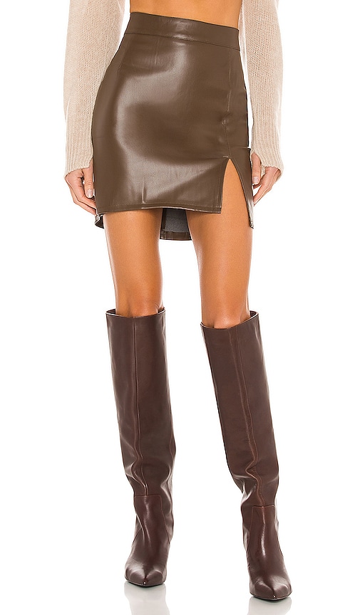 SNDYS Knox Faux Leather Skirt in Chocolate | REVOLVE