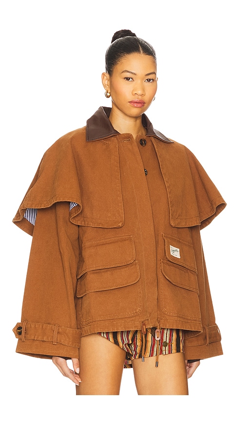 Sea Carolyn Cape-detailed Cotton Workwear Jacket In Brown