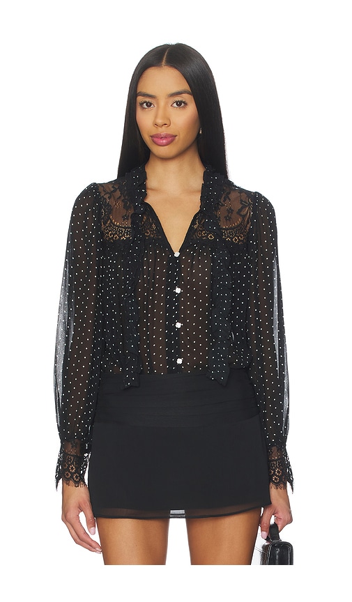 Sea Melody Tie-detailed Lace-trimmed Polka-dot Crepe De Chine Blouse In Black