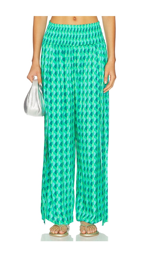  Seafolly Pantalon Drapé Et Fronces à La Taille Shirred Waist Wrap Pant En Green. Taille L. Also En S, Xs. 