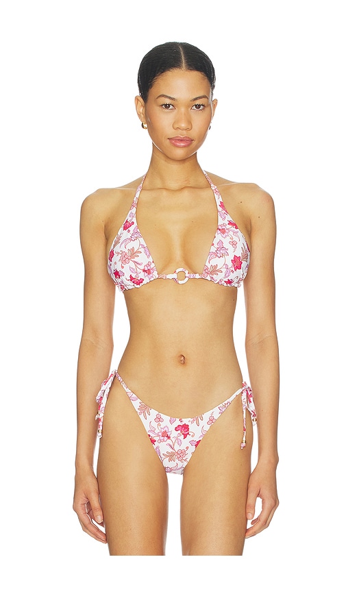 Summer Chintz Longline Slide Triangle Bikini Top by Seafolly in Ecru