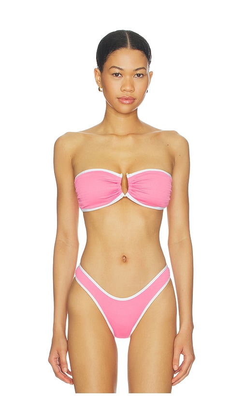 Beach Bound Bandeau Bikini Top by Seafolly in Begonia Pink White