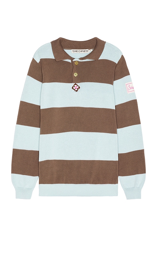 SIEDRES OLE FLOWER CROCHET DETAILED STRIPED POLO SWEATER