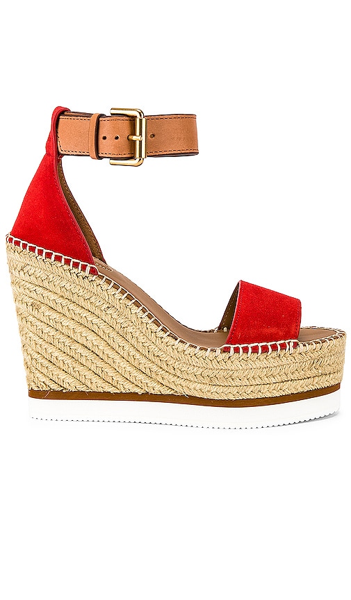 See By Chloe Glyn Wedge Sandal in Red & Natural Calf | REVOLVE