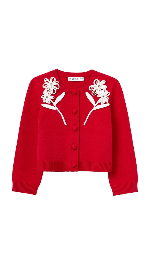 self-portrait Kids Cotton Flower Trim Cardigan