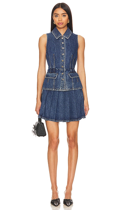 self-portrait Tailored Denim Mini Dress in Mid Blue | REVOLVE