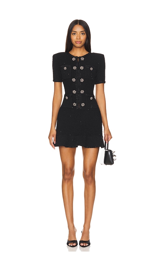 Shop Self-portrait Buttoned Knit Mini Dress In Black