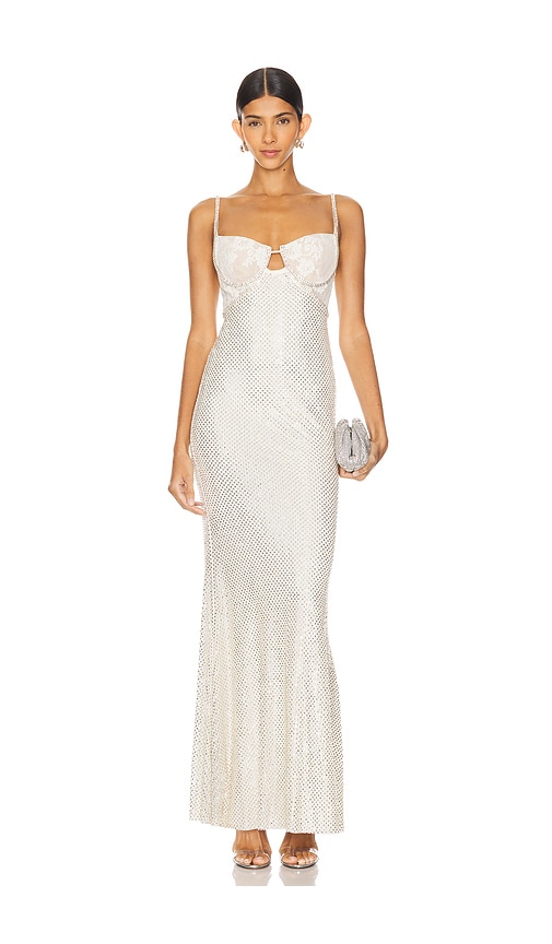 self portrait Rhinestone Maxi Dress in Cream REVOLVE