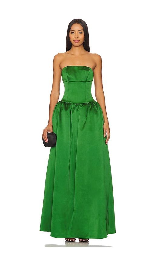 self-portrait Satin Maxi Dress in Green