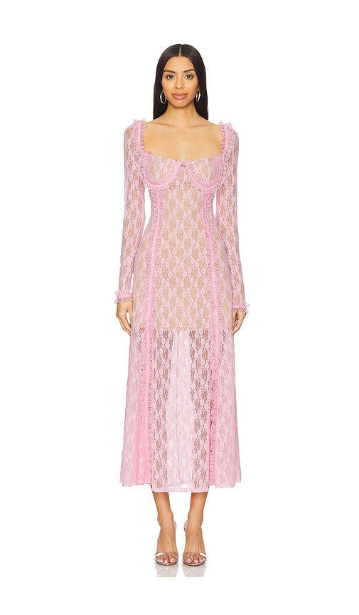 【SELF-PORTRAIT】ピンクレースフリルミディドレス/関税込 self-portrait レースフリルミディドレス - Pink | REVOLVE